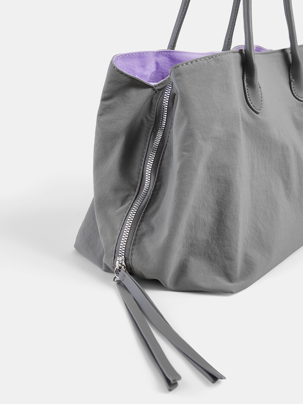 Gray Expandable Nylon Tote Bag with Zipper