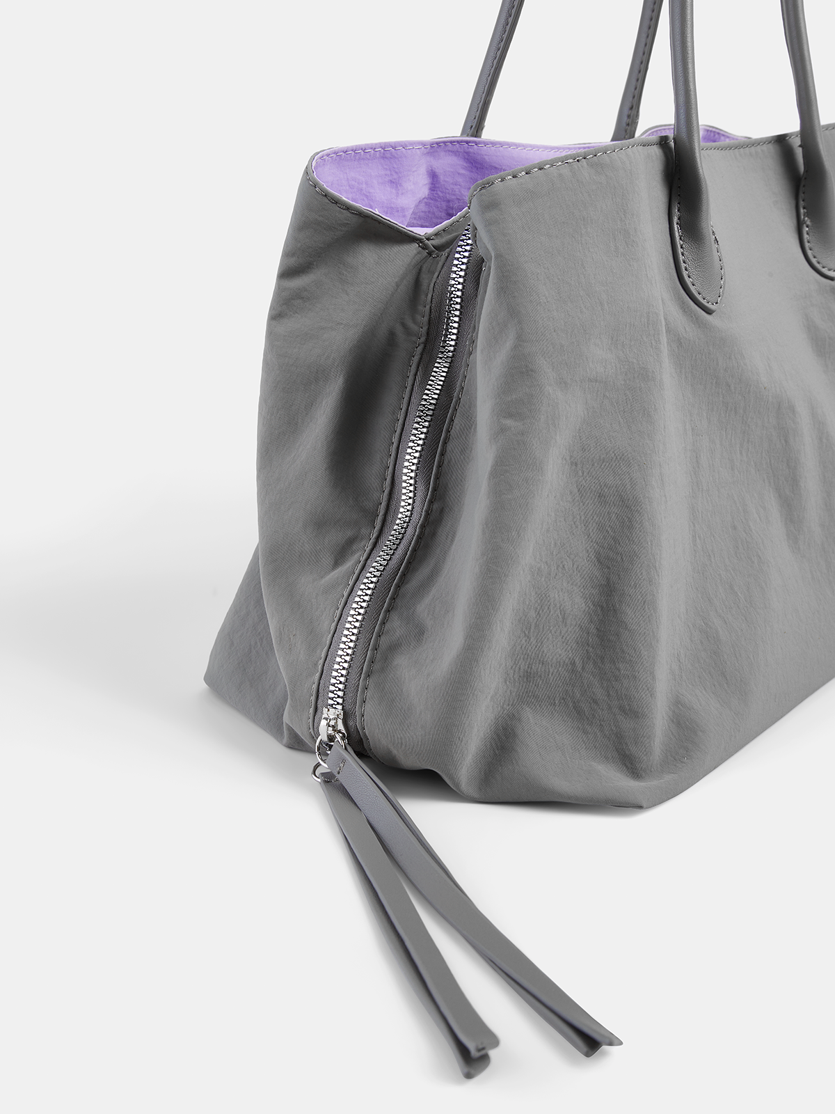 Gray Expandable Nylon Tote Bag with Zipper