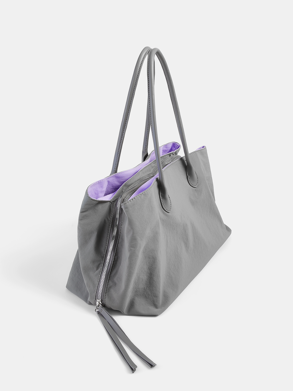 Gray Expandable Nylon Tote Bag with Zipper