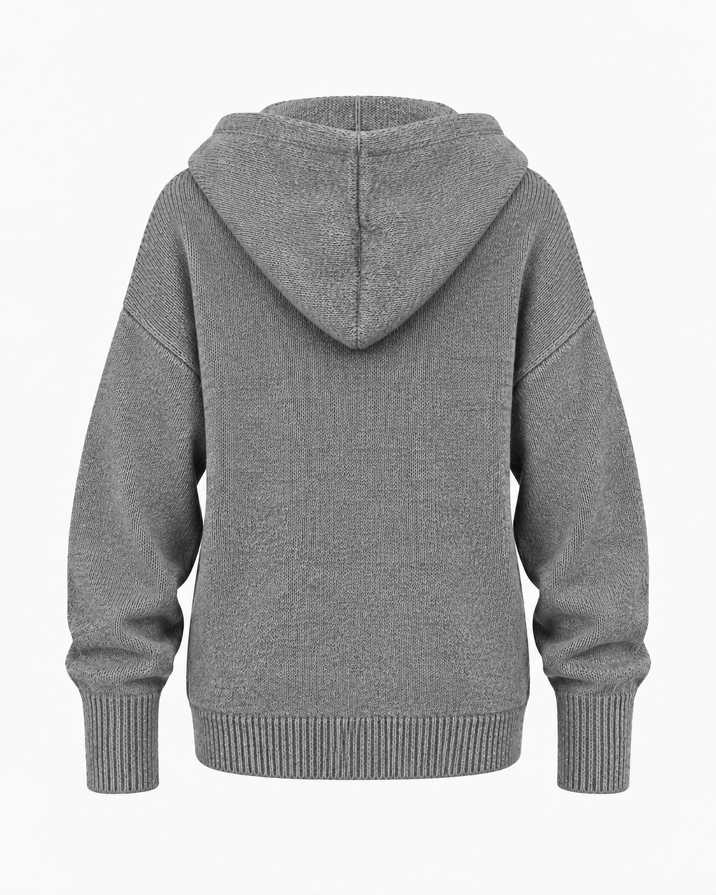 Gray Hooded Button Front Knit Cardigan