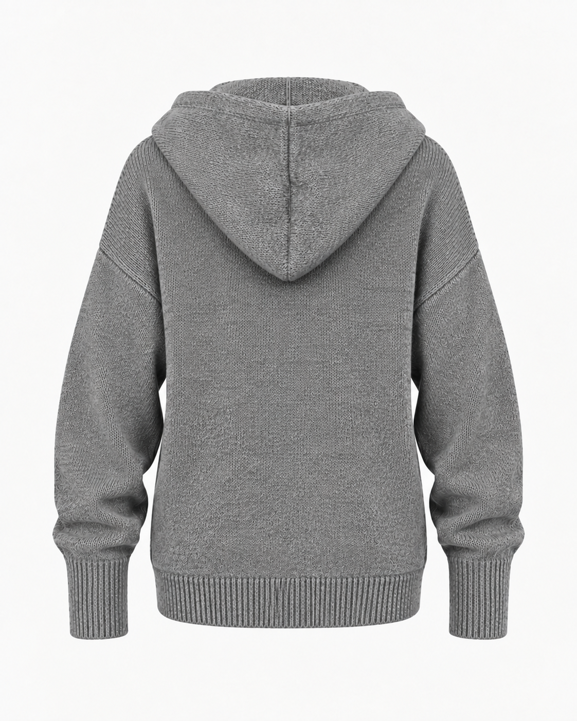 Gray Hooded Button Front Knit Cardigan