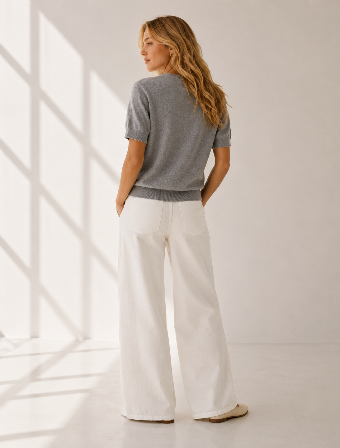 Gray Short Sleeve Crew Neck Soft Knit Top