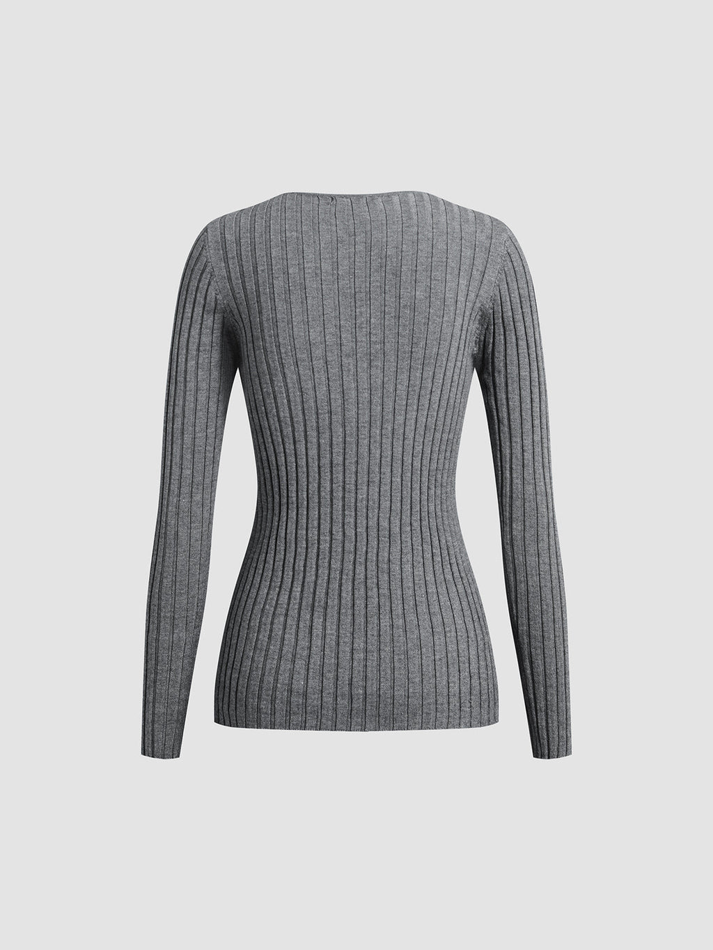 Gray Textured Knit V-Neck Long Sleeve Top