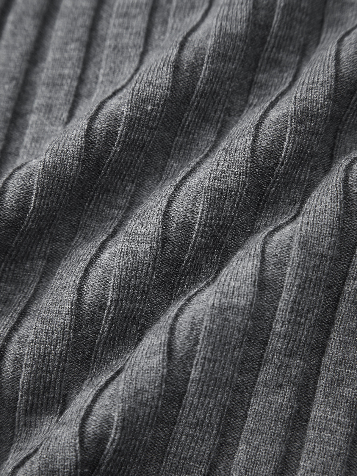 Gray Textured Knit V-Neck Long Sleeve Top