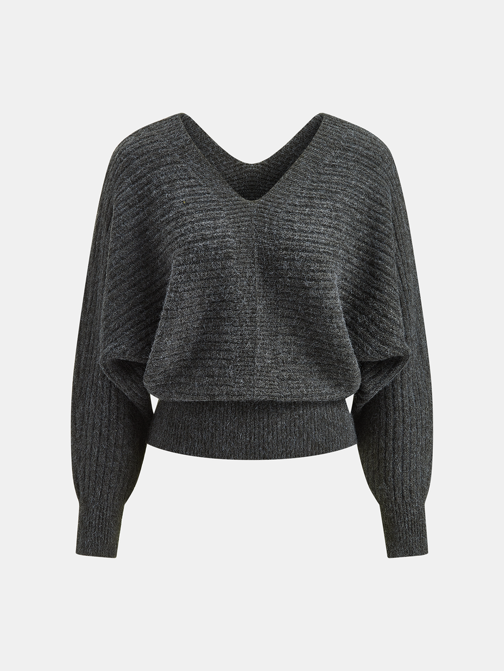 Gray V-Neck Batwing Sleeve Knit Top and Mini Skirt Set