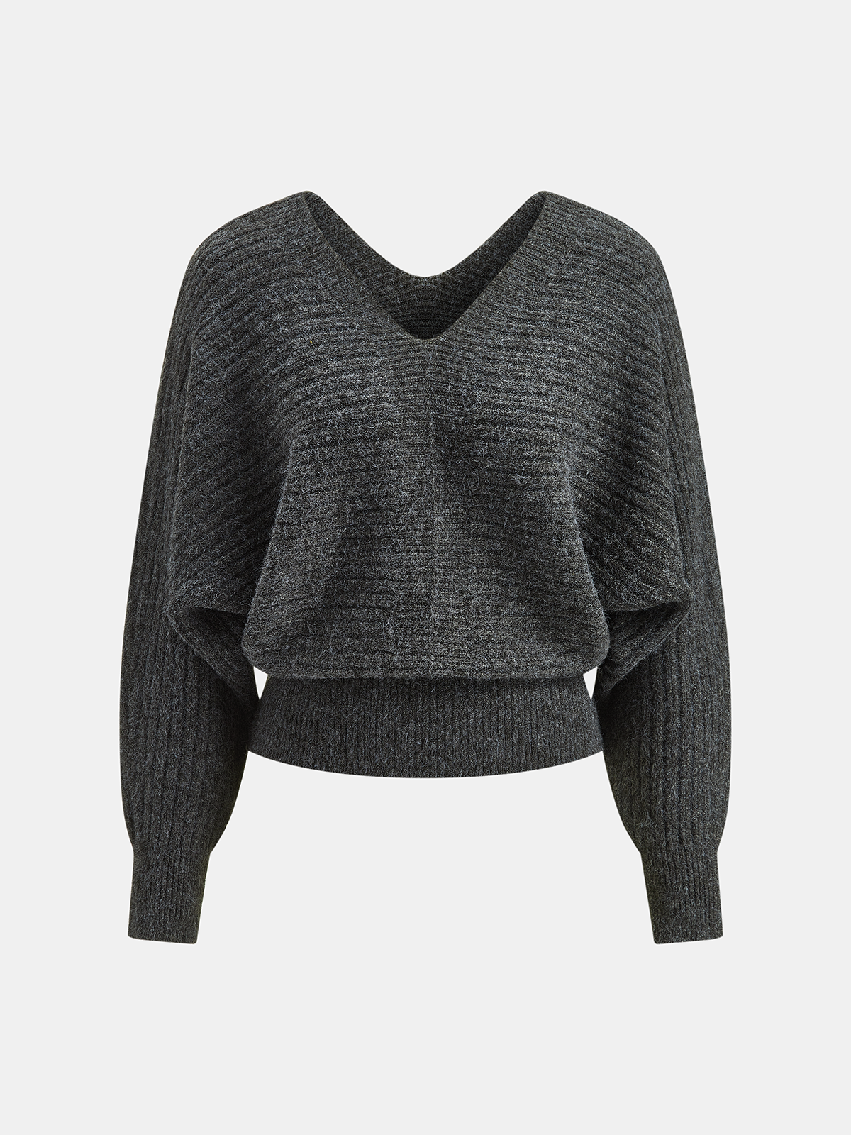 Gray V-Neck Batwing Sleeve Knit Top and Mini Skirt Set