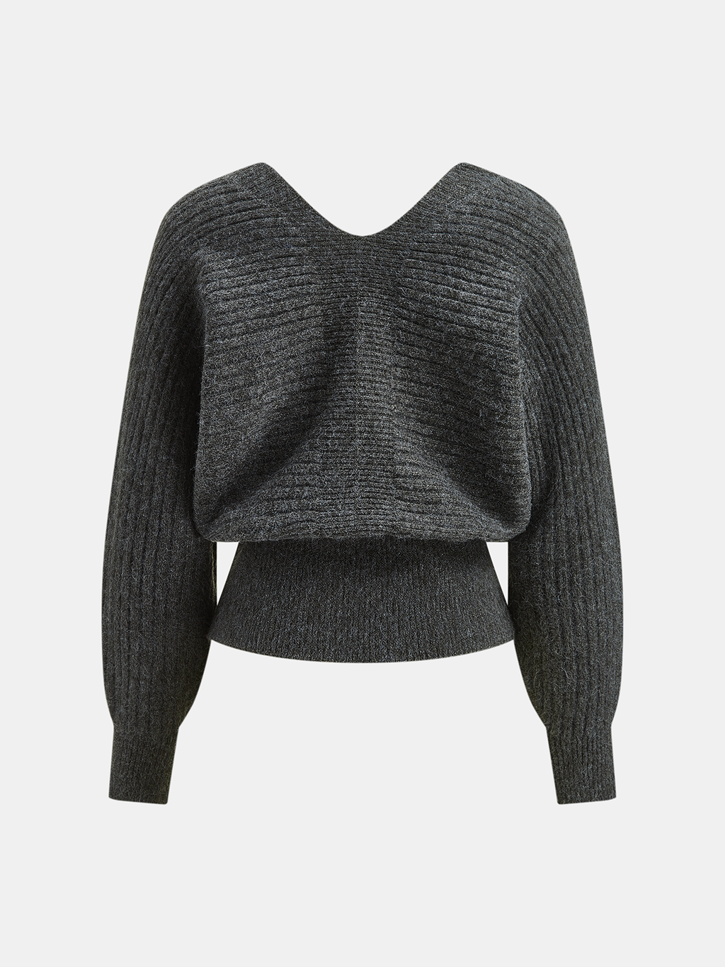 Gray V-Neck Batwing Sleeve Knit Top and Mini Skirt Set