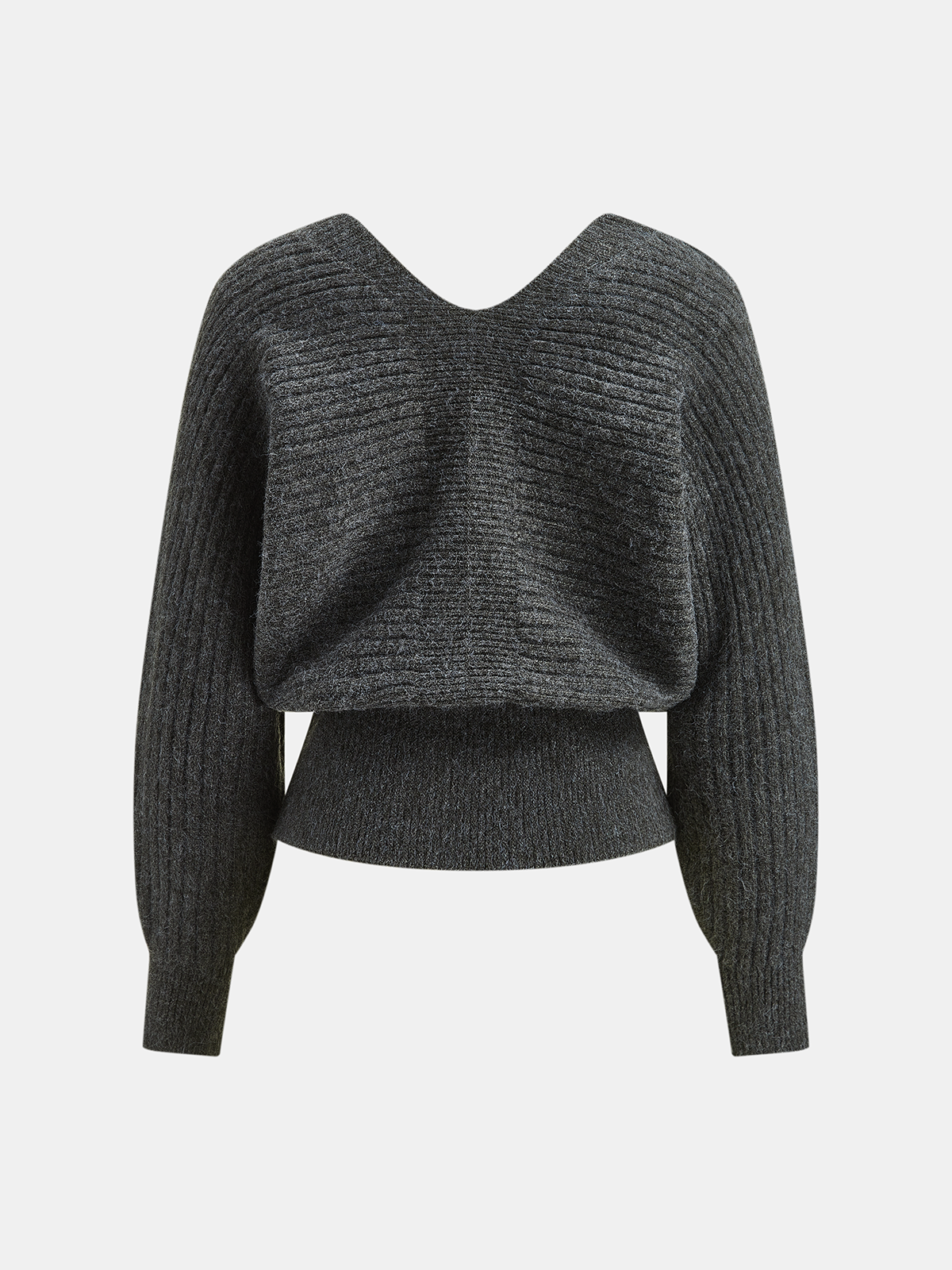 Gray V-Neck Batwing Sleeve Knit Top and Mini Skirt Set