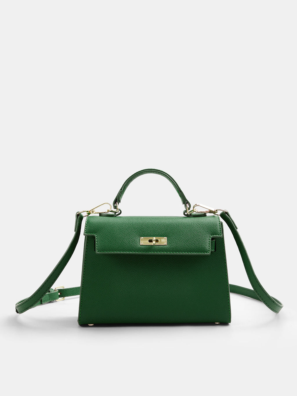 Green Crossbody Bag with Top Handle and Turn Lock