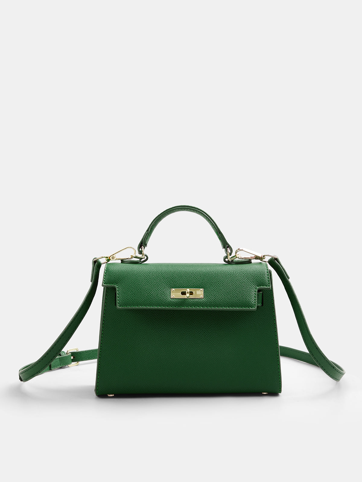 Green Crossbody Bag with Top Handle and Turn Lock