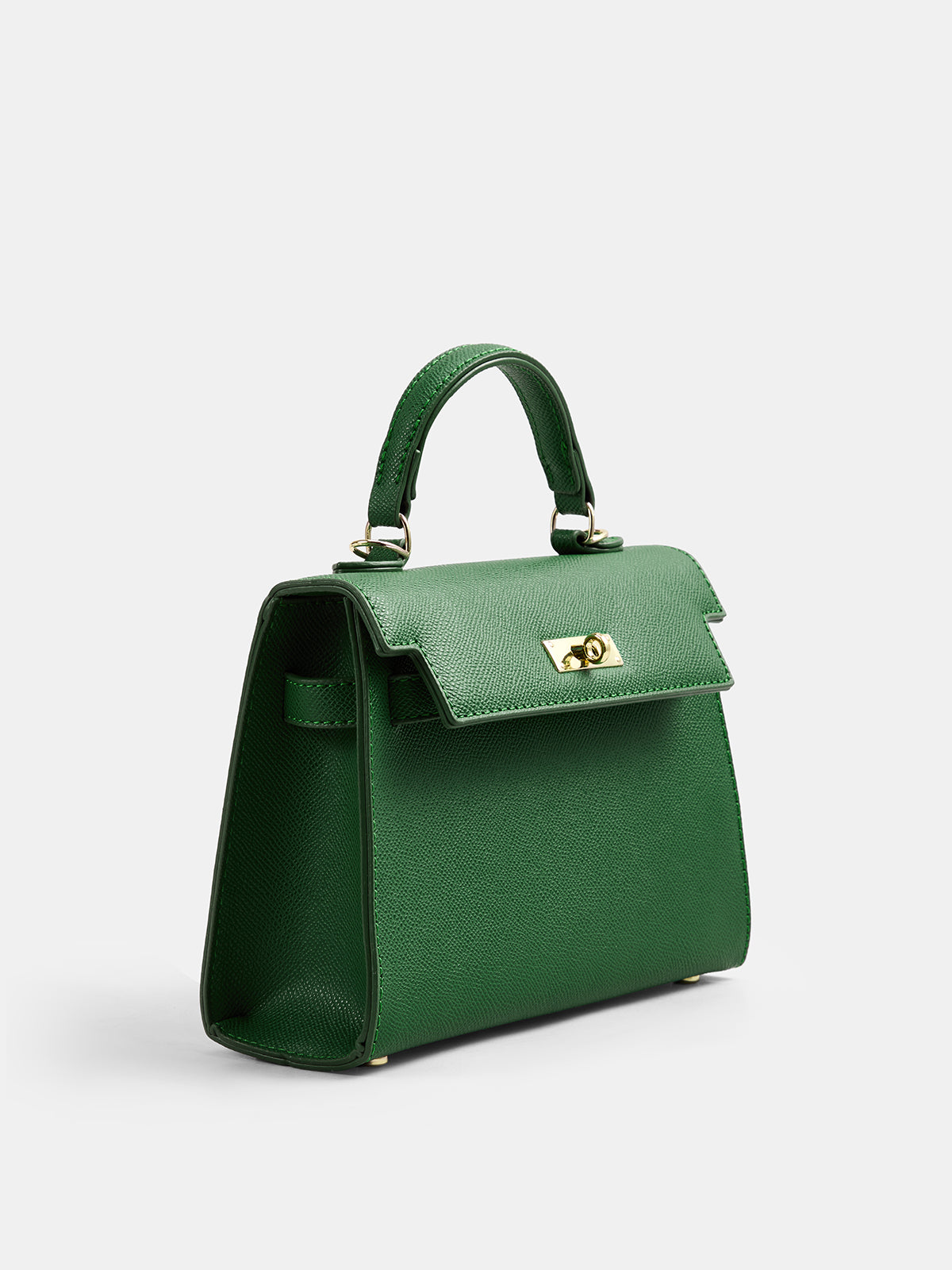 Green Crossbody Bag with Top Handle and Turn Lock