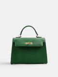Green Crossbody Bag with Top Handle and Turn Lock