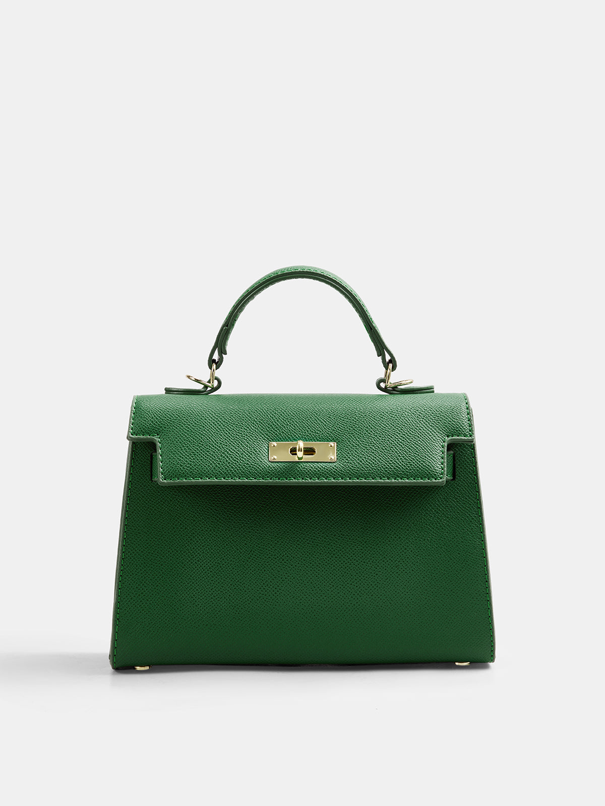 Green Crossbody Bag with Top Handle and Turn Lock