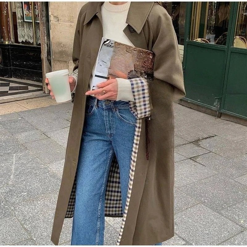 Green Long Button Front Trench Coat
