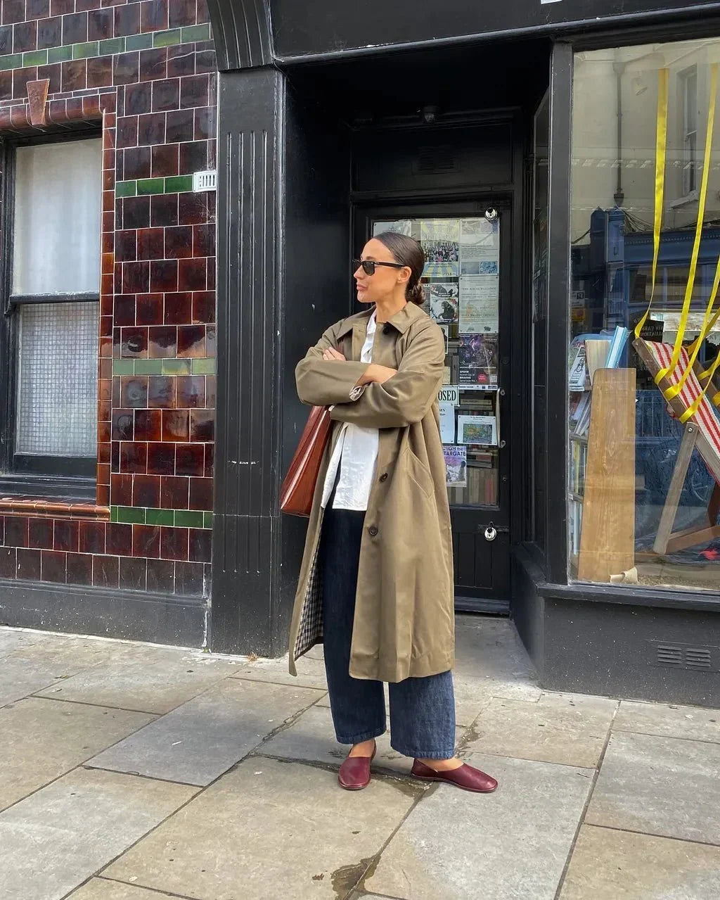 Green Long Button Front Trench Coat