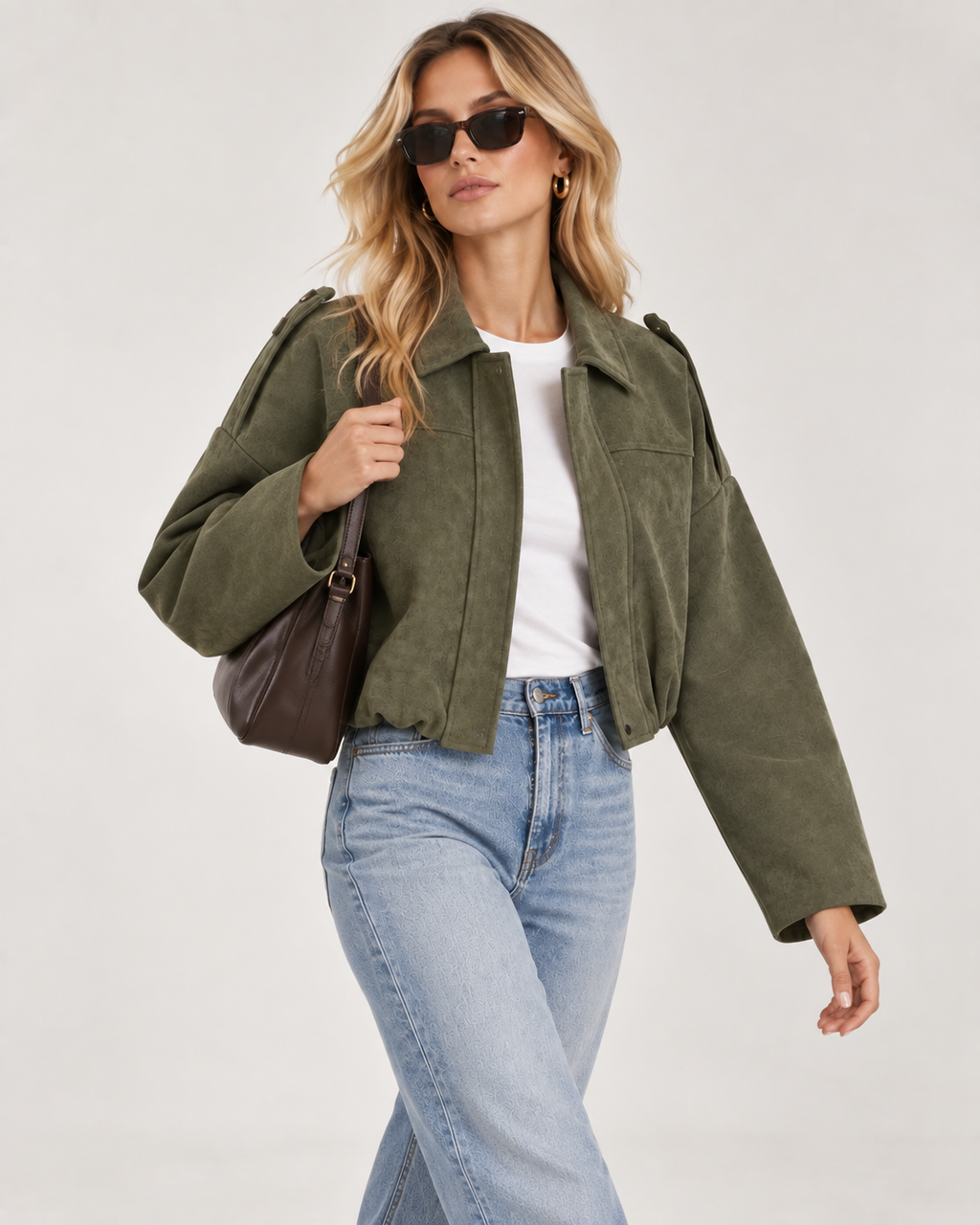 Green Oversized Batwing Sleeve Zip-Up Jacket