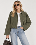 Green Oversized Batwing Sleeve Zip-Up Jacket