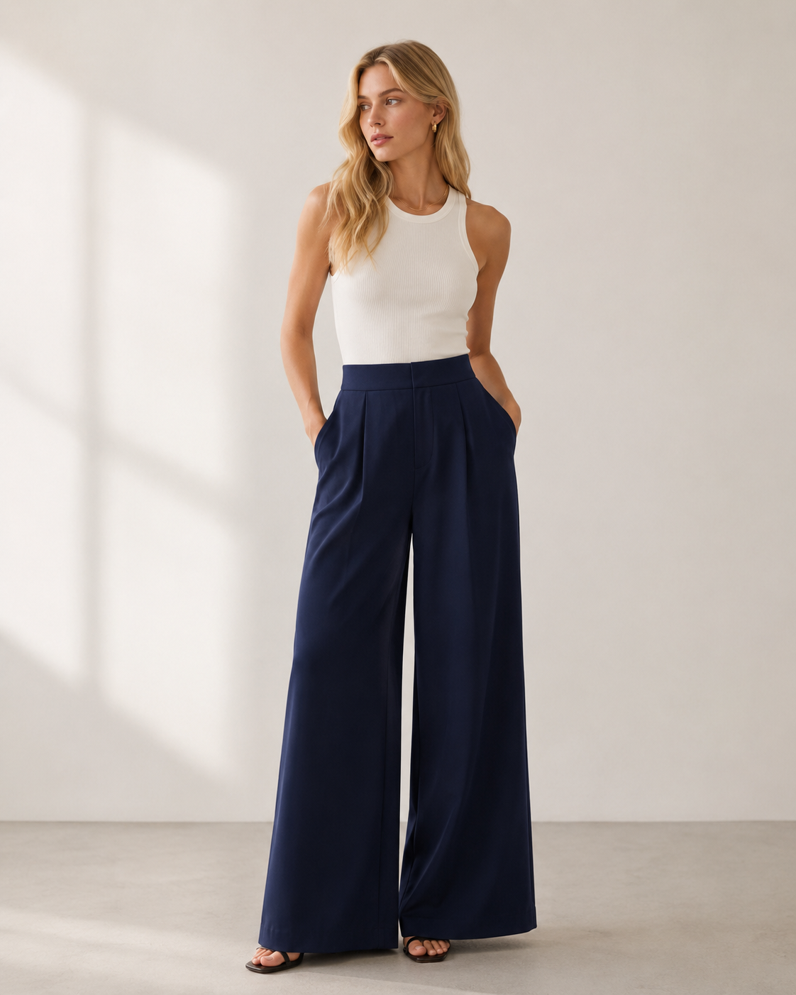 High Waist Pleated Wide Leg Trousers