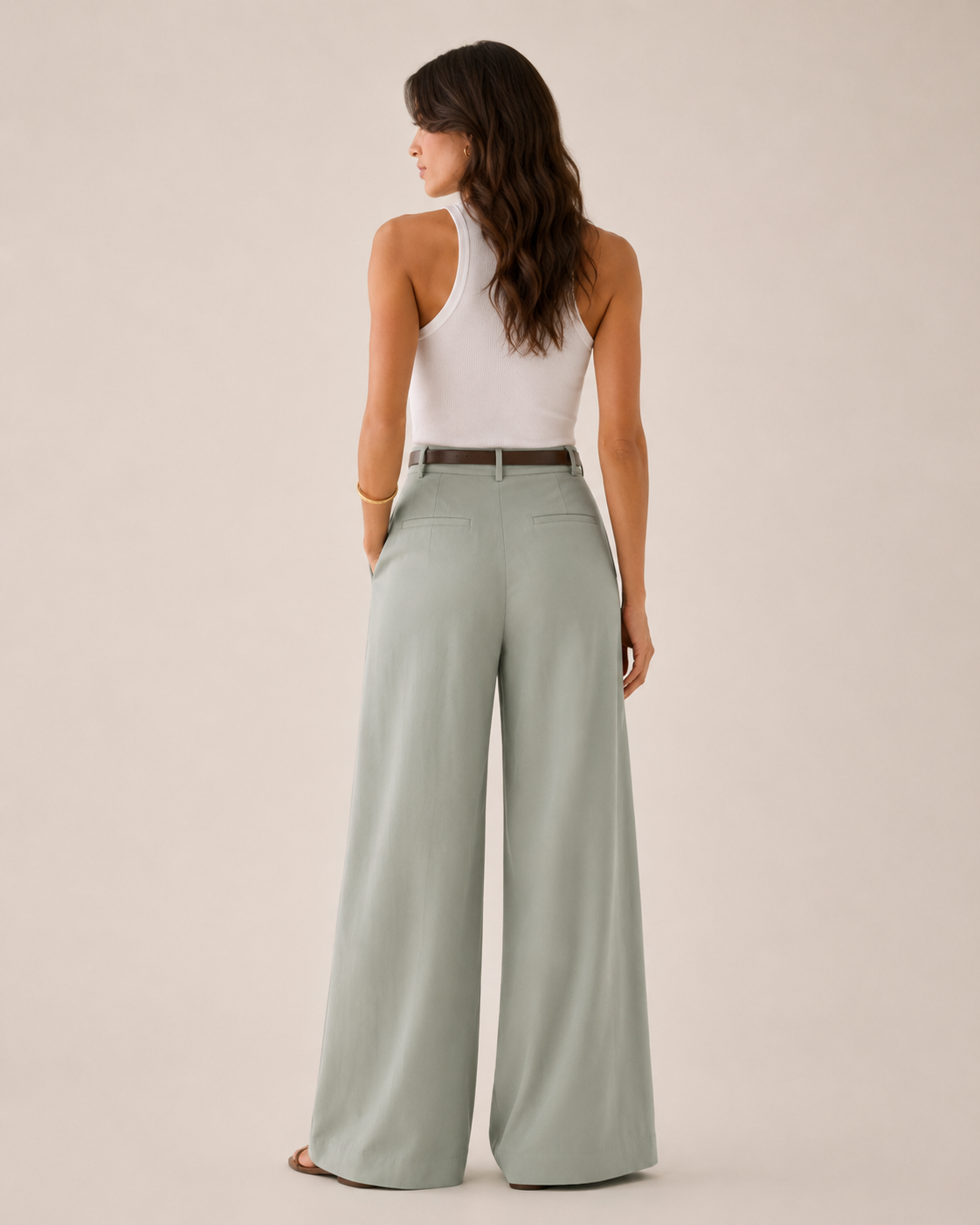 High Waist Straight Leg Linen Blend Pants