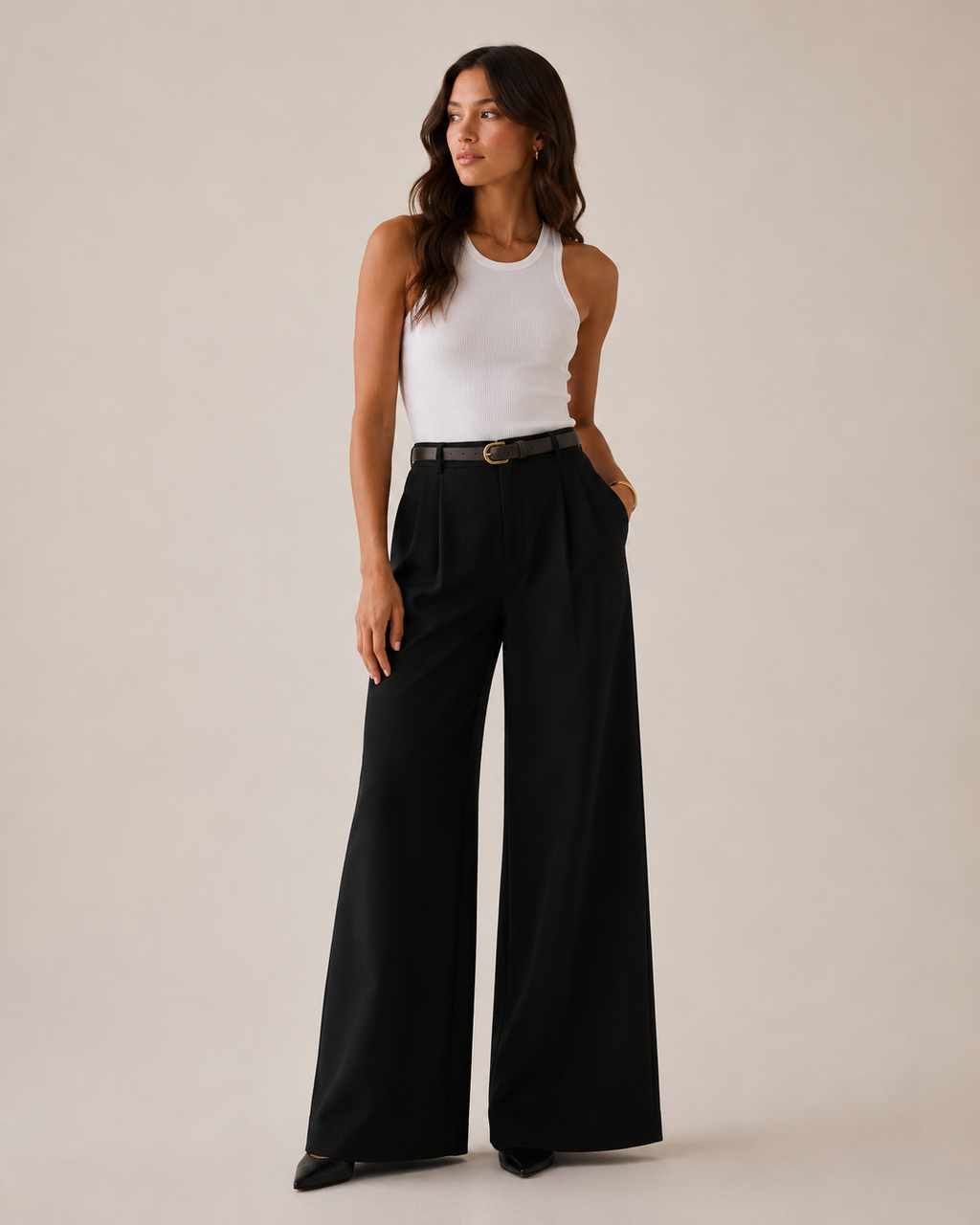 High Waist Straight Leg Linen Blend Pants