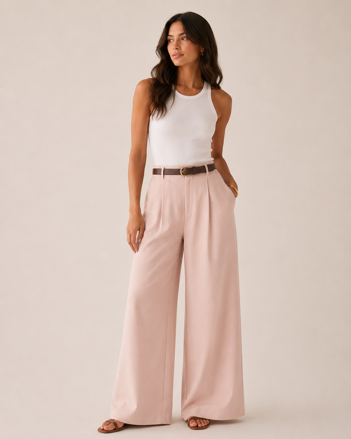 High Waist Straight Leg Linen Blend Pants