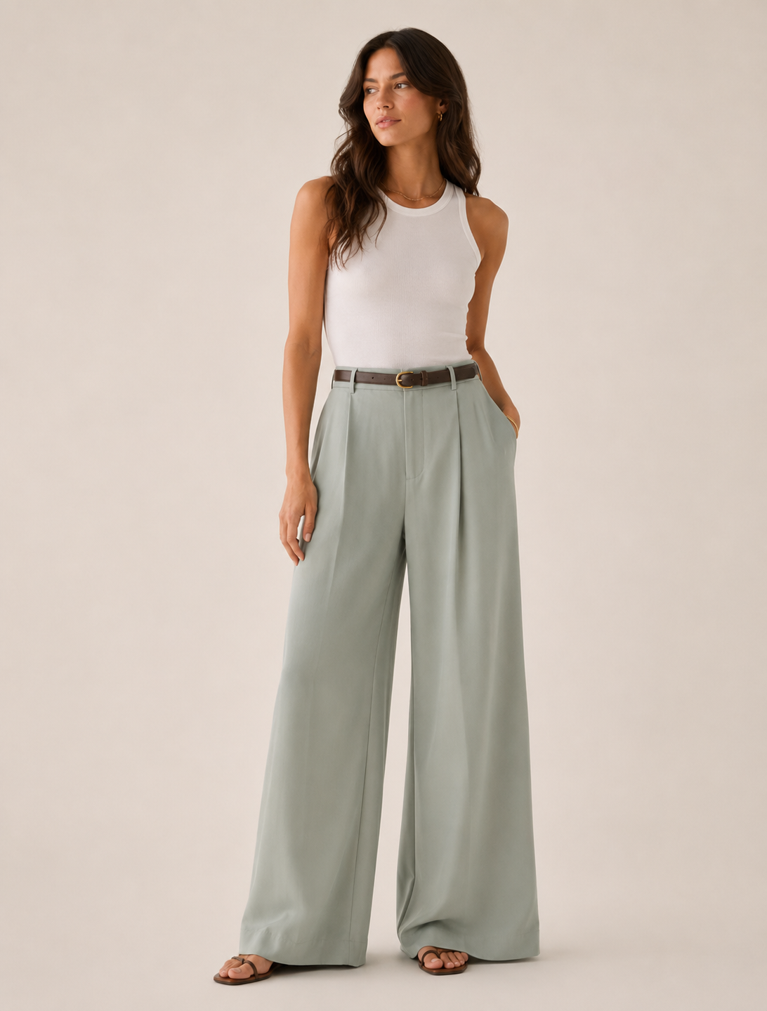 High Waist Straight Leg Linen Blend Pants