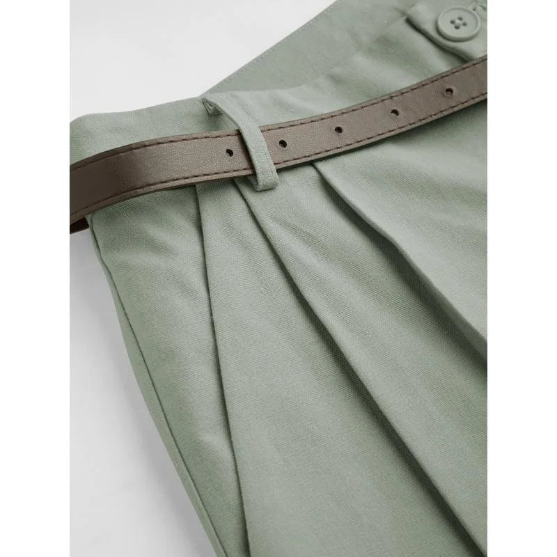 High Waist Straight Leg Linen Blend Pants