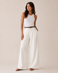 High Waist Straight Leg Linen Blend Pants