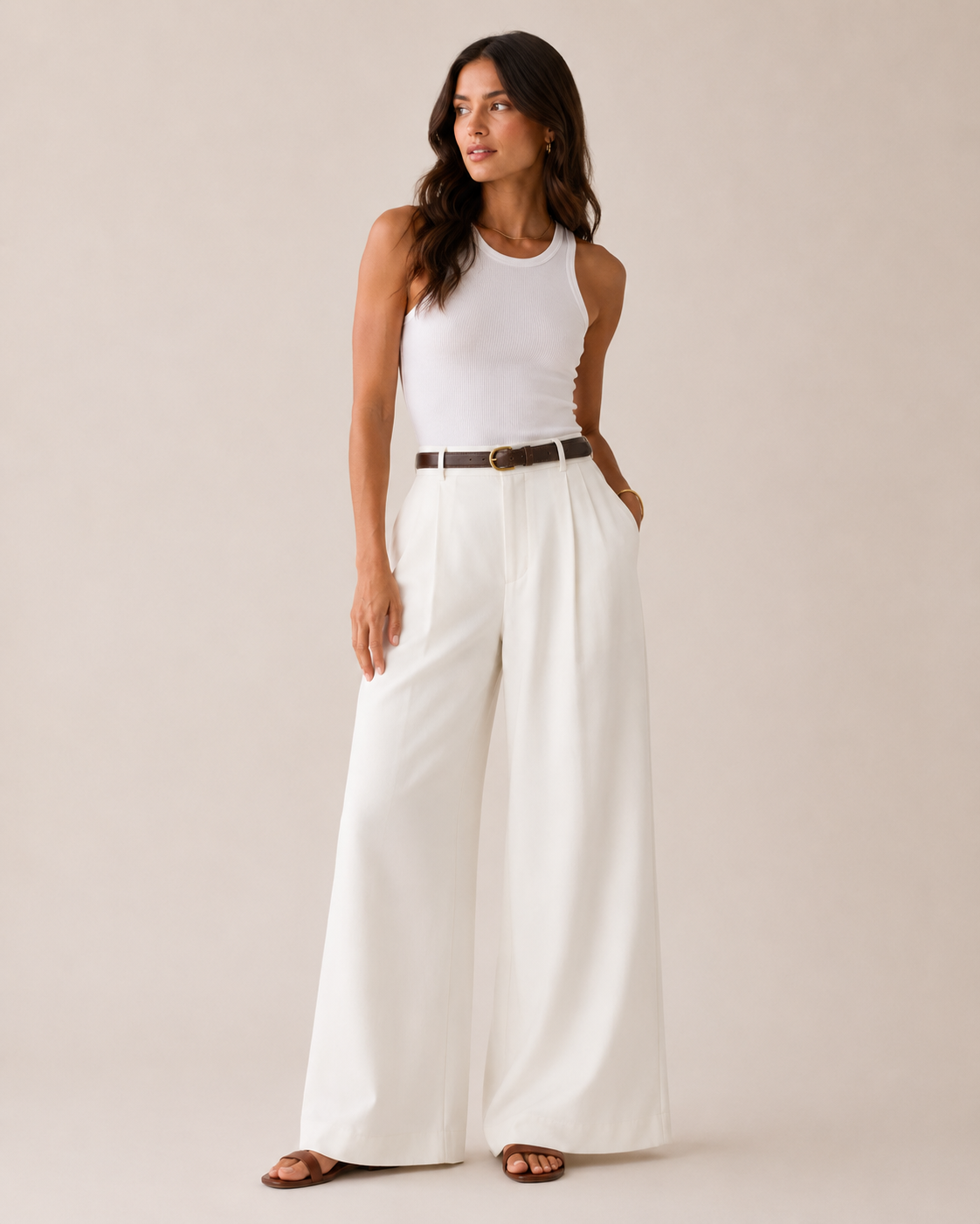 High Waist Straight Leg Linen Blend Pants