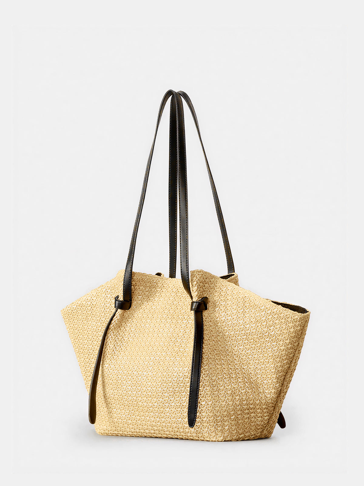 Khaki Braided Straw Tote Bag