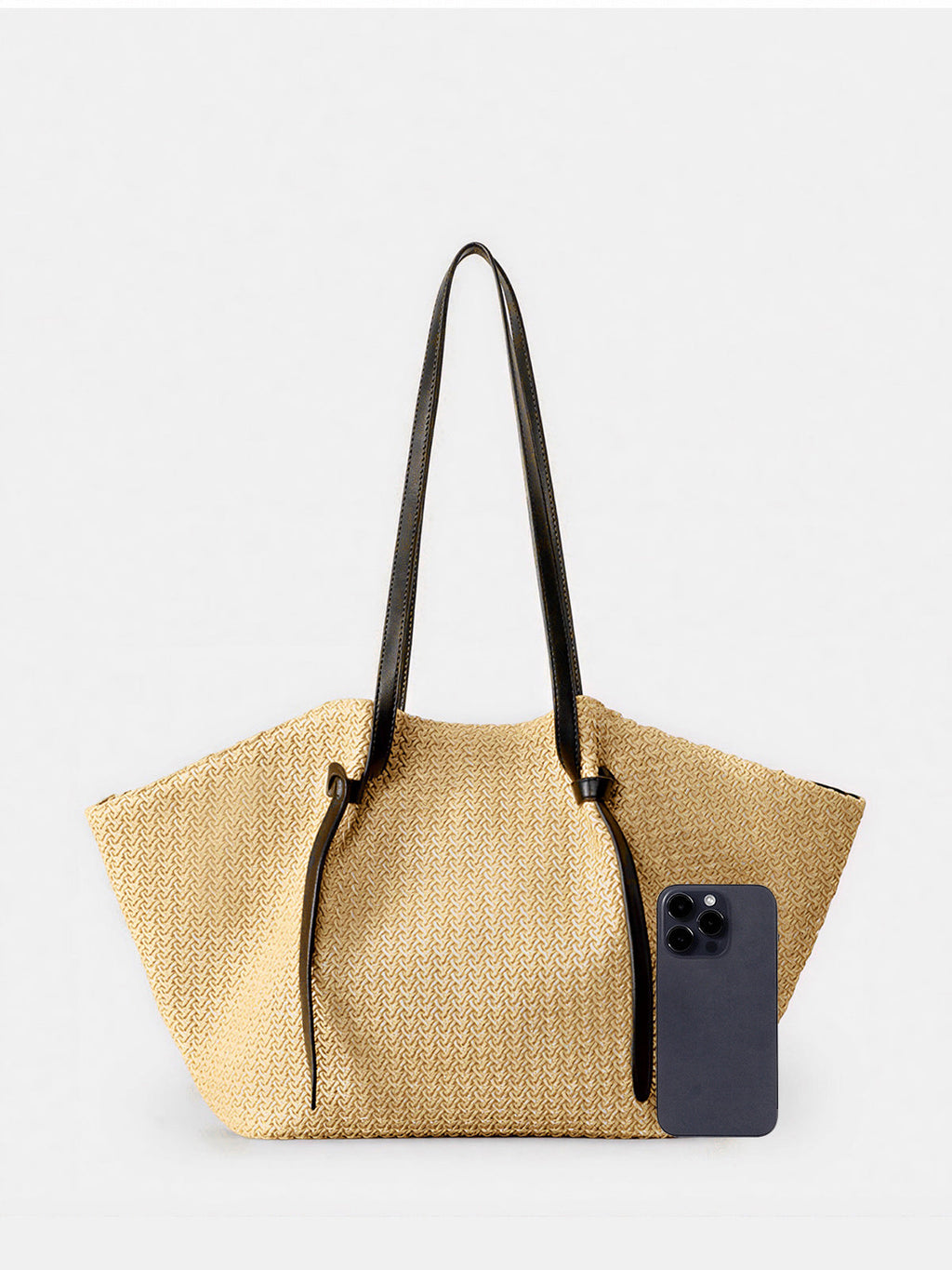 Khaki Braided Straw Tote Bag
