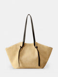 Khaki Braided Straw Tote Bag