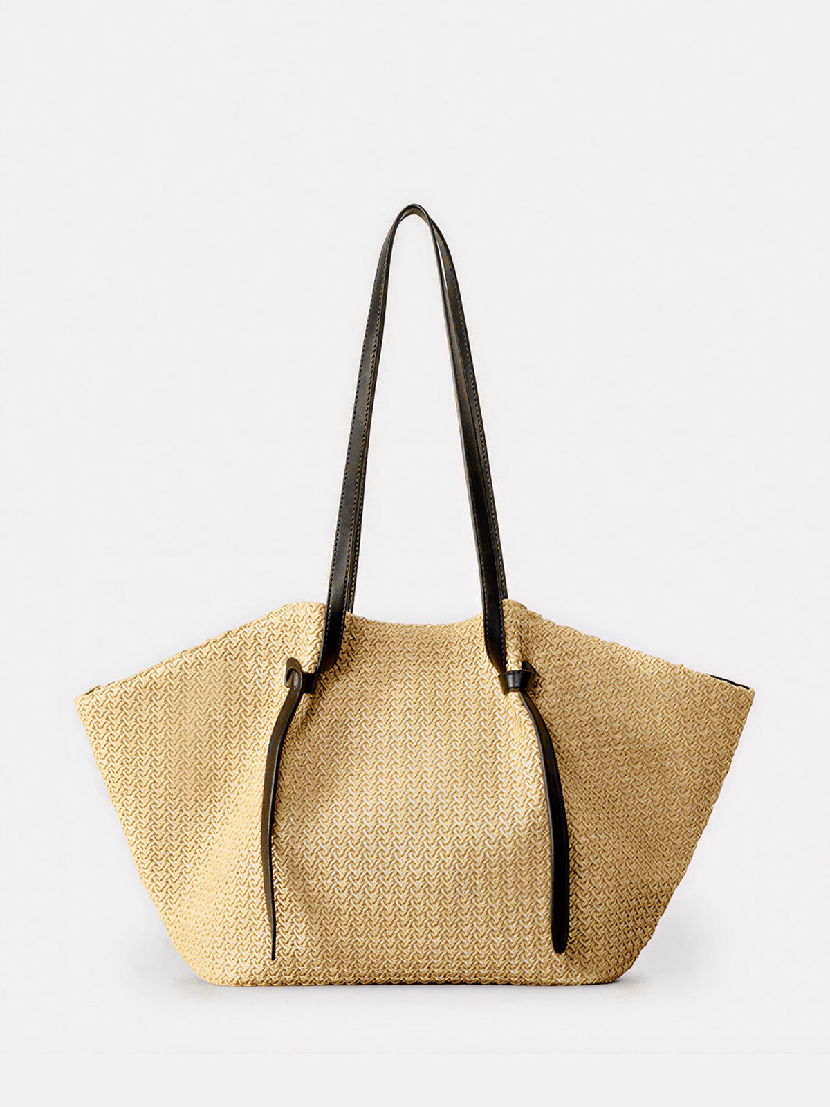 Khaki Braided Straw Tote Bag
