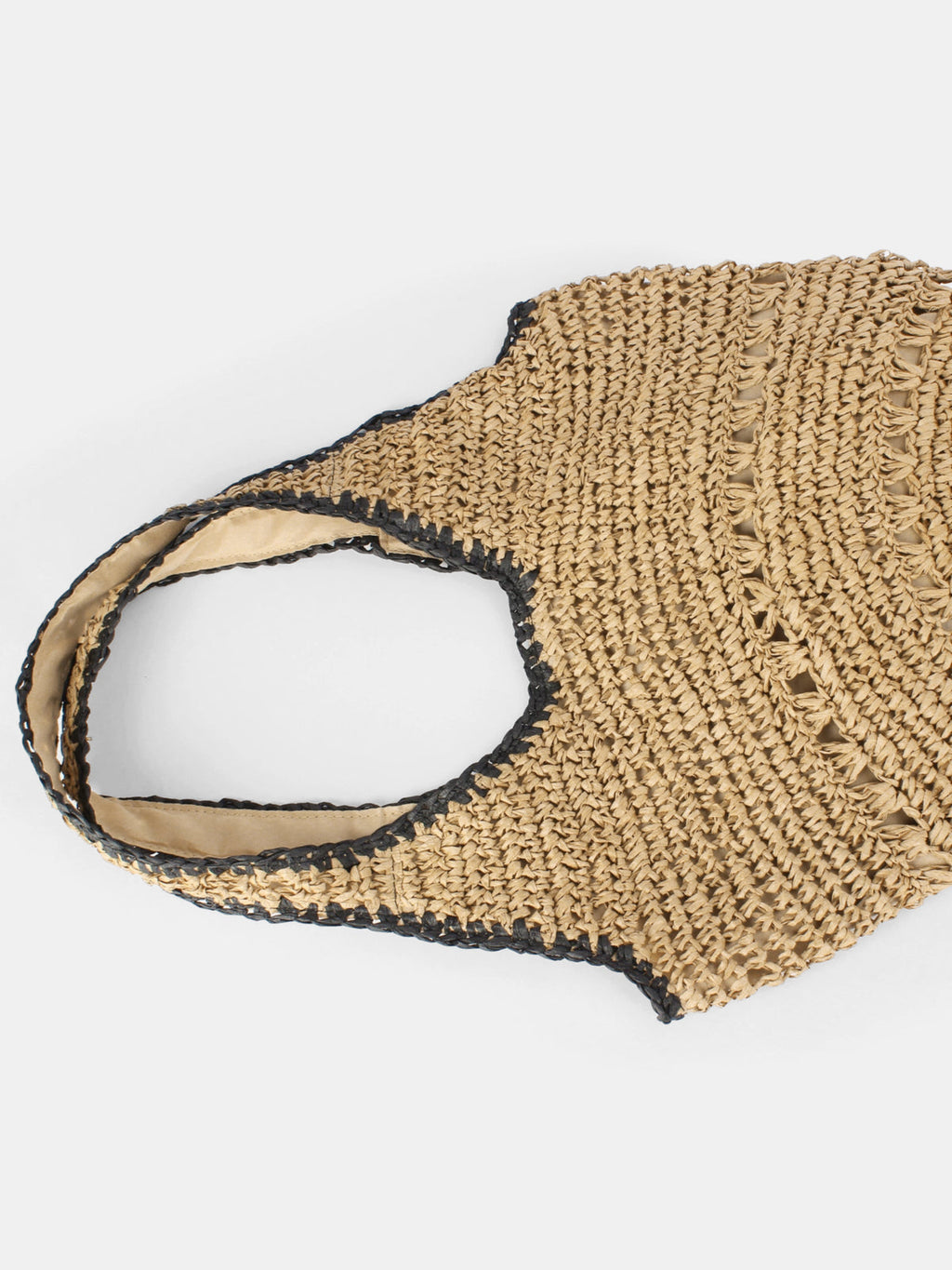 Khaki Crochet Straw Tote Bag with Shoulder Strap