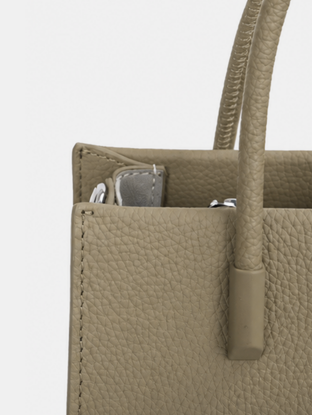 Khaki Genuine Leather Handbag with Double Straps