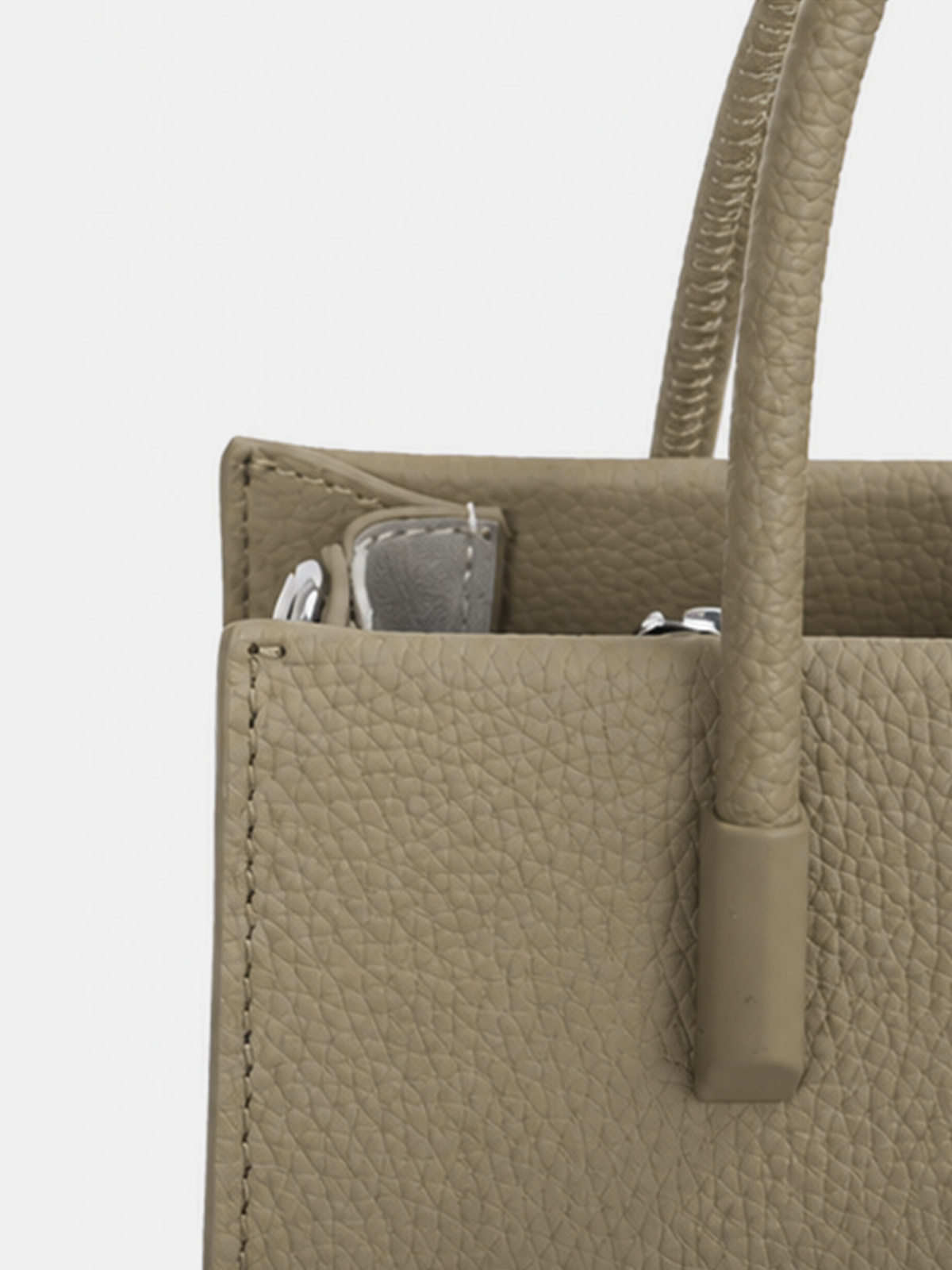 Khaki Genuine Leather Handbag with Double Straps
