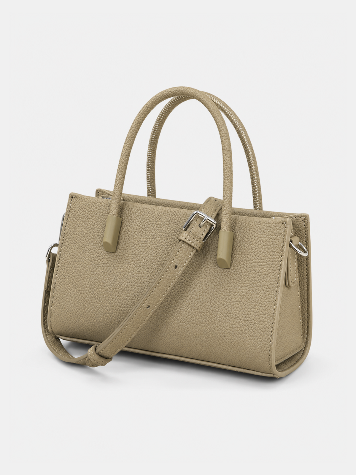 Khaki Genuine Leather Handbag with Double Straps