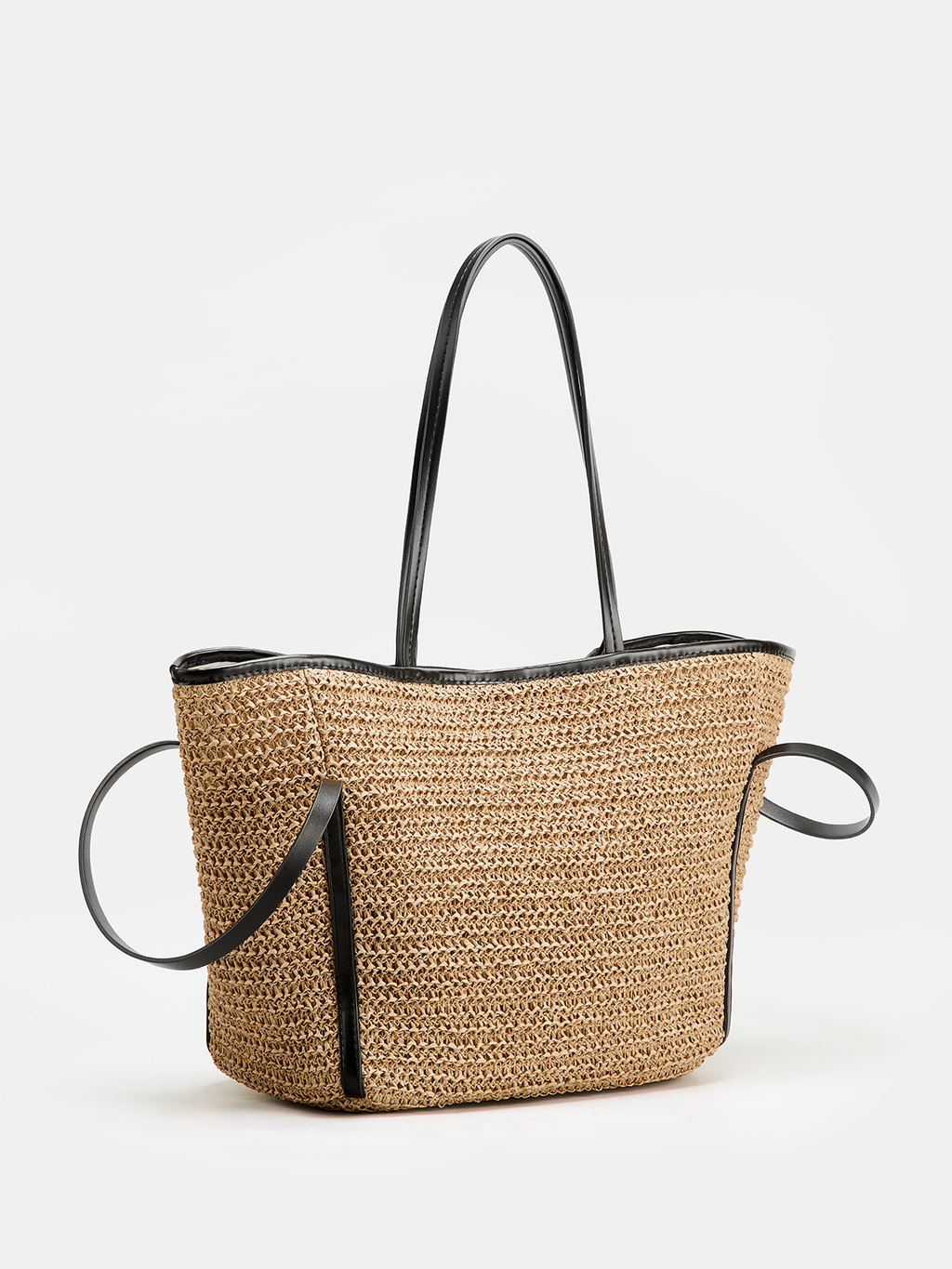Khaki Large Woven Straw Tote Bag
