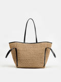 Khaki Large Woven Straw Tote Bag