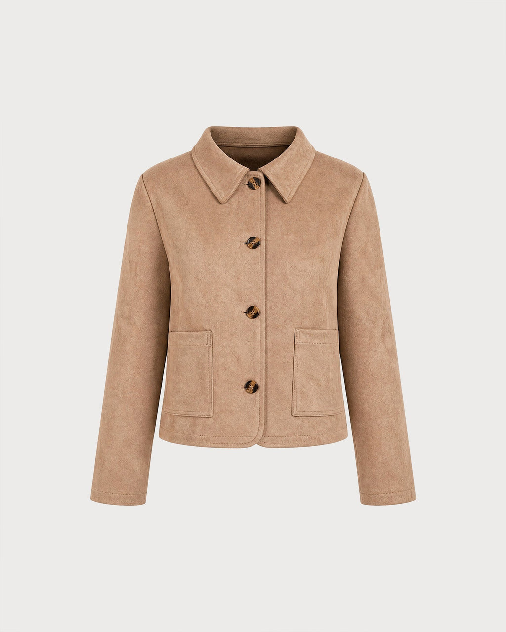 Khaki Single Breasted Hip Length Jacket with Pockets