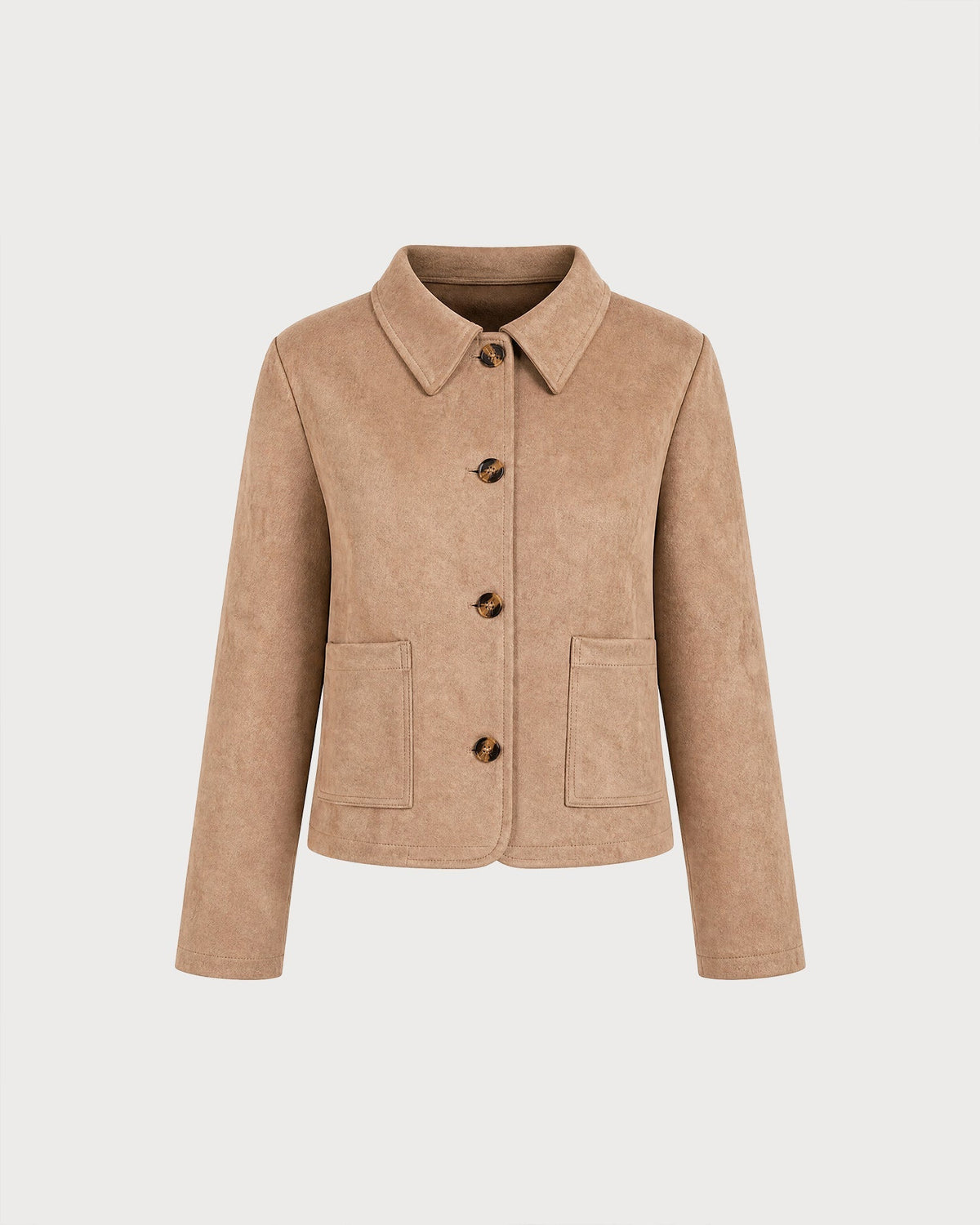 Khaki Single Breasted Hip Length Jacket with Pockets