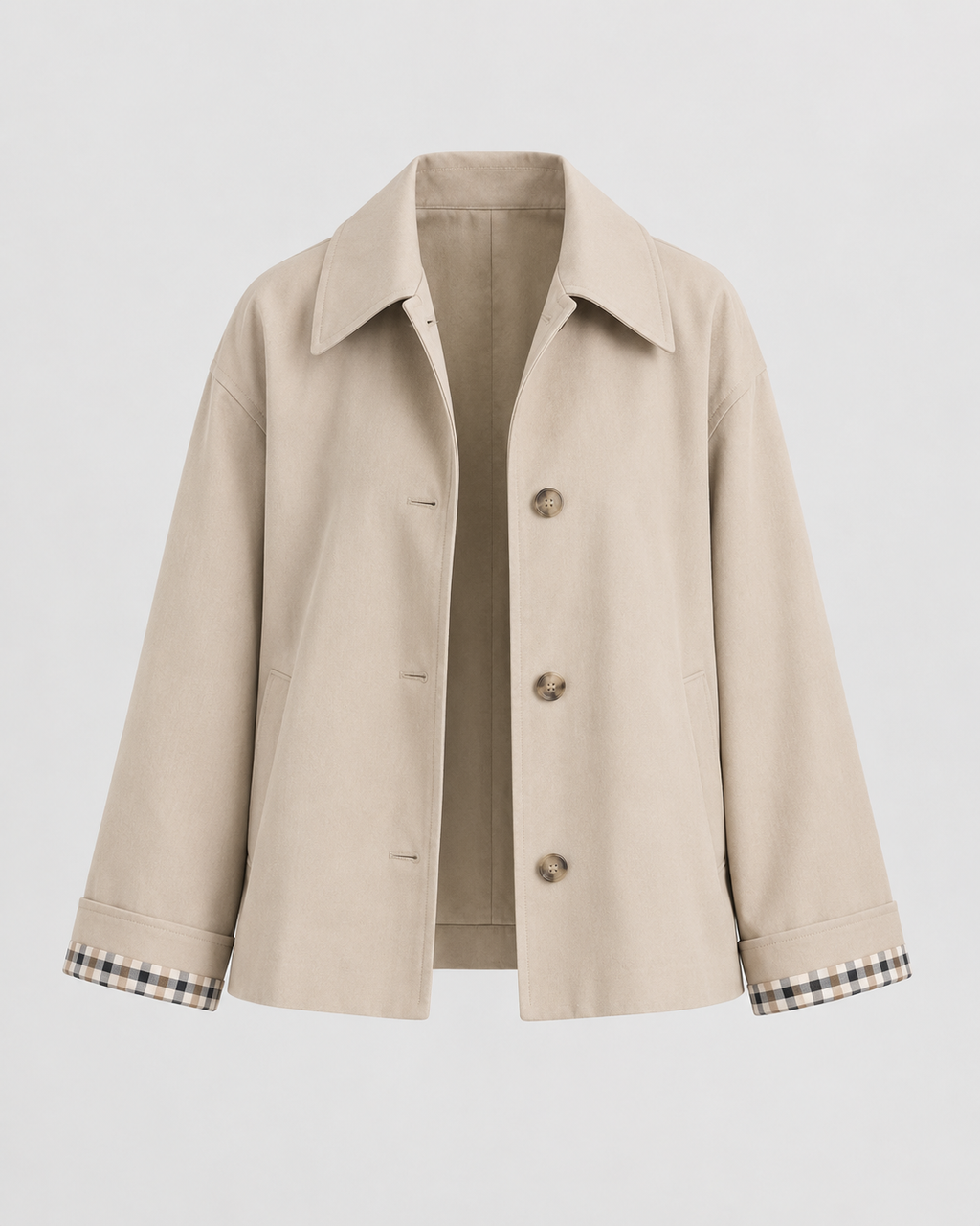 Khaki Single Breasted Jacket with Contrast Pockets