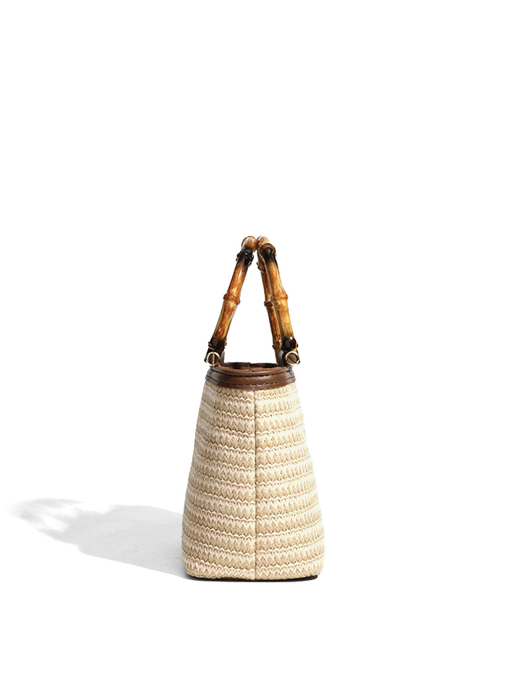 Khaki Straw Bag with Bamboo Handle and Crossbody Strap