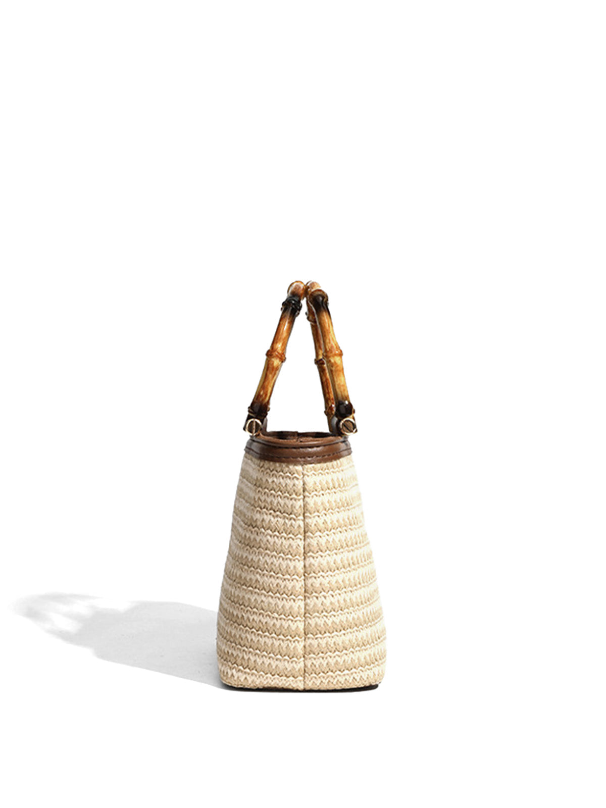 Khaki Straw Bag with Bamboo Handle and Crossbody Strap