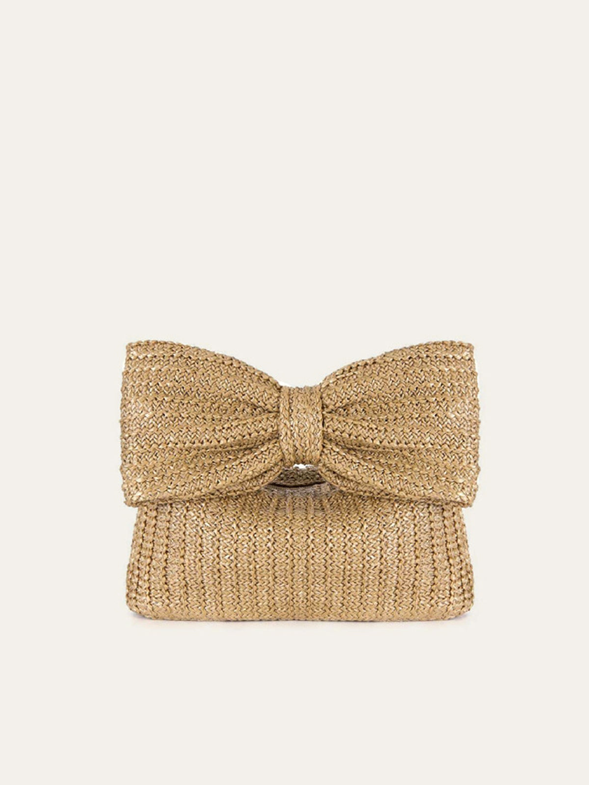 Khaki Straw Bag with Bow Detail