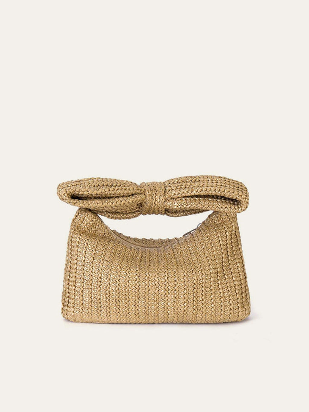 Khaki Straw Bag with Bow Detail