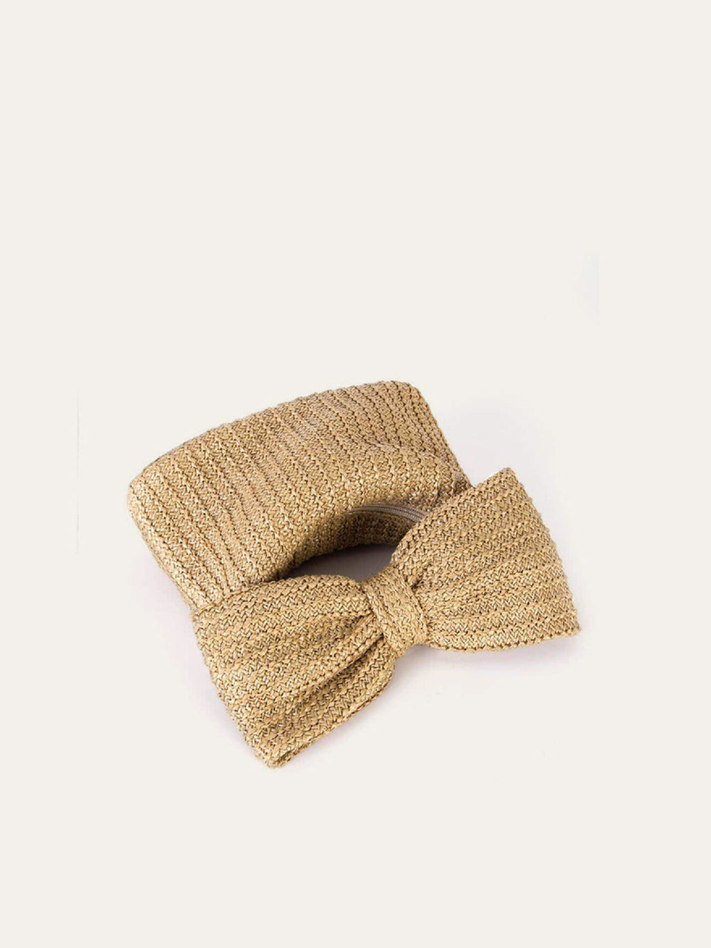 Khaki Straw Bag with Bow Detail