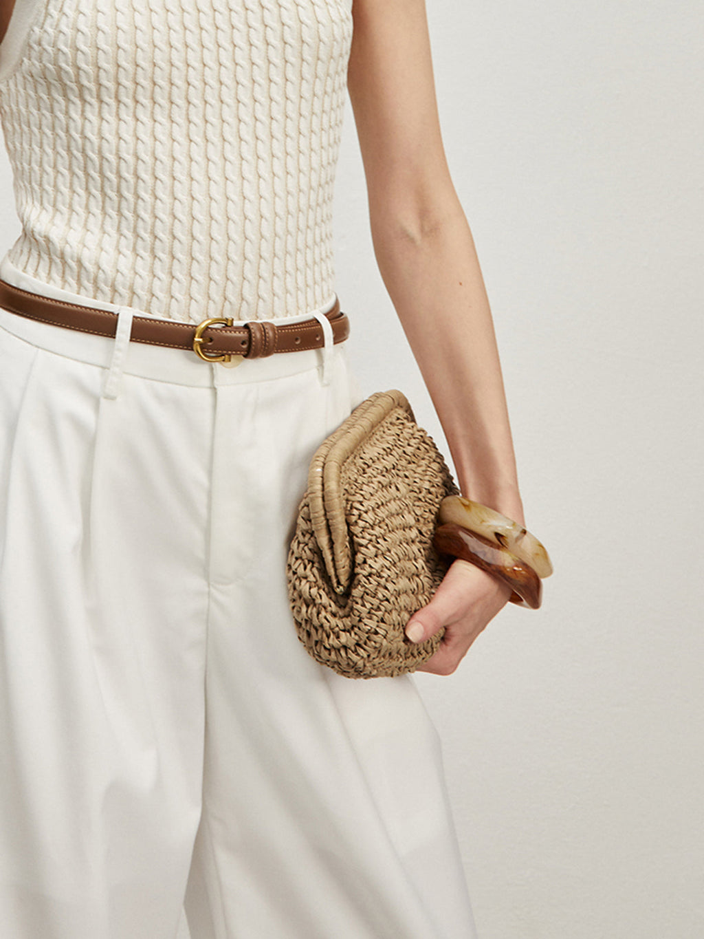 Khaki Straw Clutch Bag