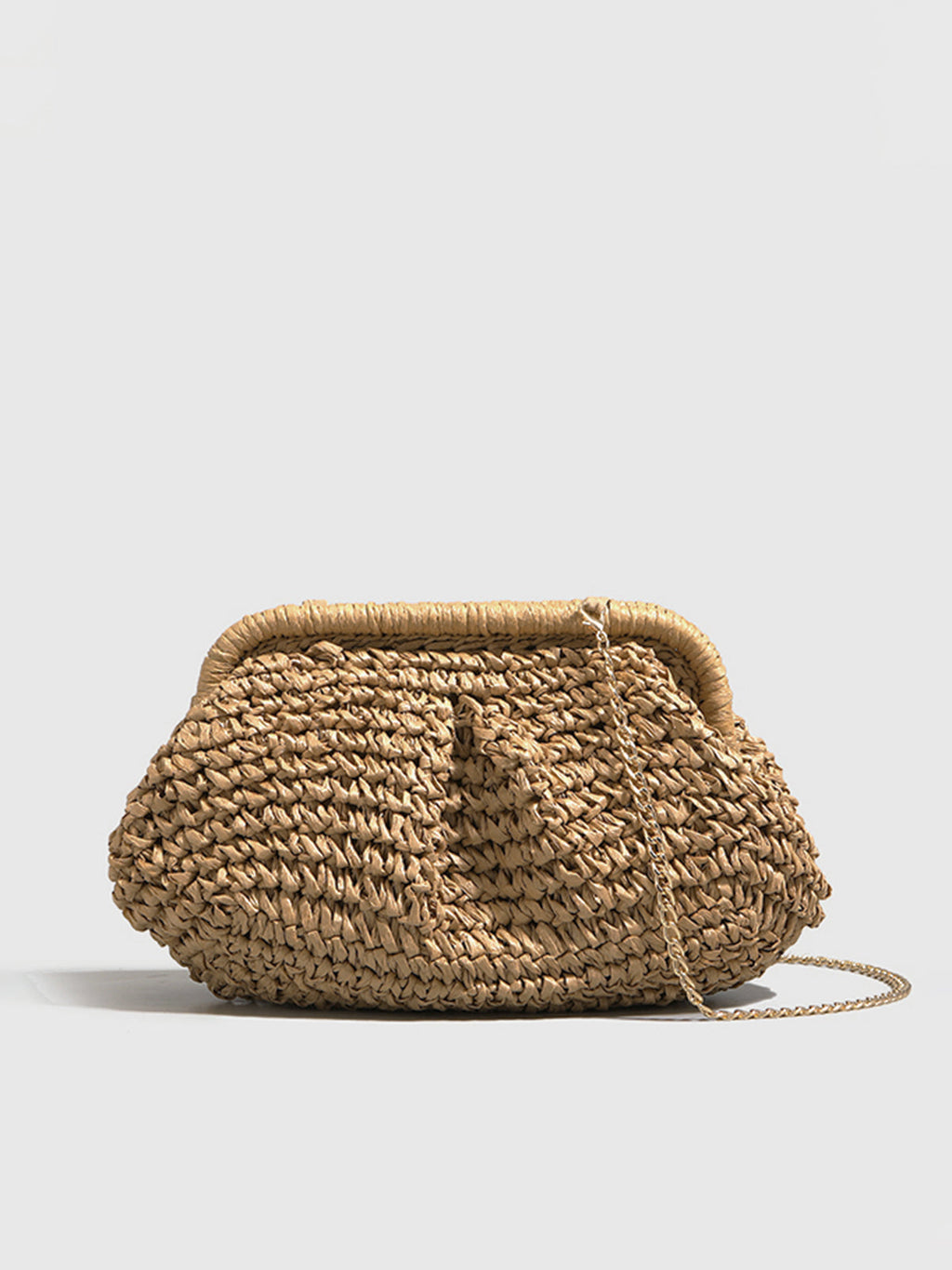 Khaki Straw Clutch Bag