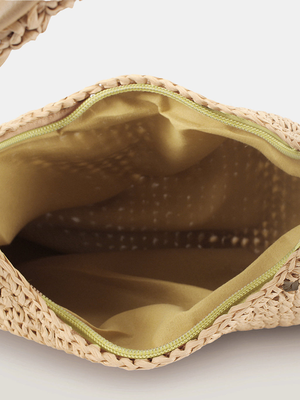 Khaki Straw Hobo Bag with Knot Handle